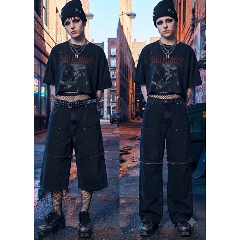 Ksubi Carpenter Wide Leg Jeans Mens 34 x32 Dbl Knee Convertible Black Skater NWT
